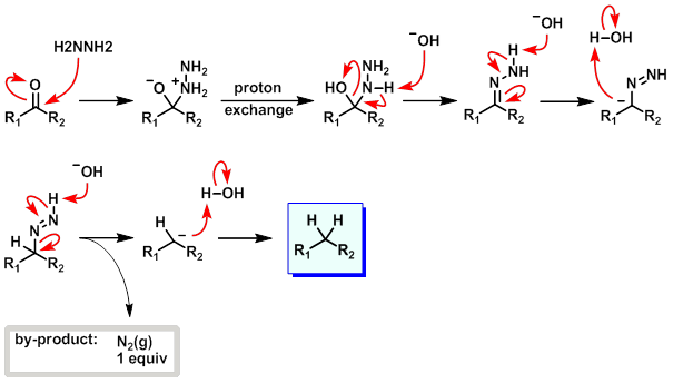 Wolff-Kishner mechanism for the reduction of a ketone to methylene